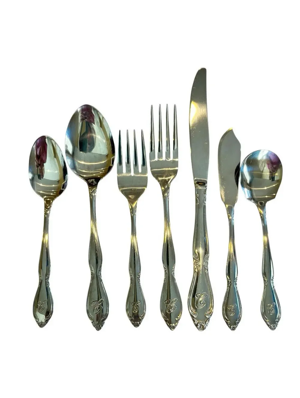 Customcraft CUS11 Stainless C Monogram Flatware Service for 6, 47 Pc plus chest